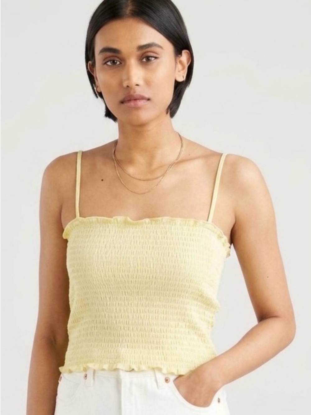 ⭐️2 for $20⭐️ Levi's Light Yellow Scrunchy Spaghetti Strap Crop Top